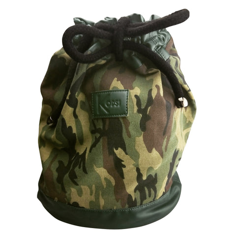 Camouflage Vegan Leather and Canvas Knapsack