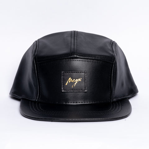 Black Genuine Leather Army MEGA Baseball Cap