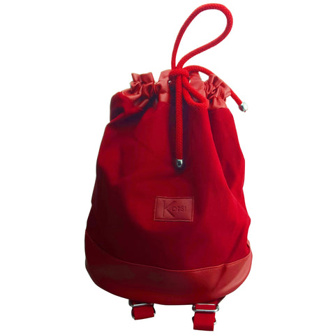 Red Vegan Leather and Canvas Knapsack