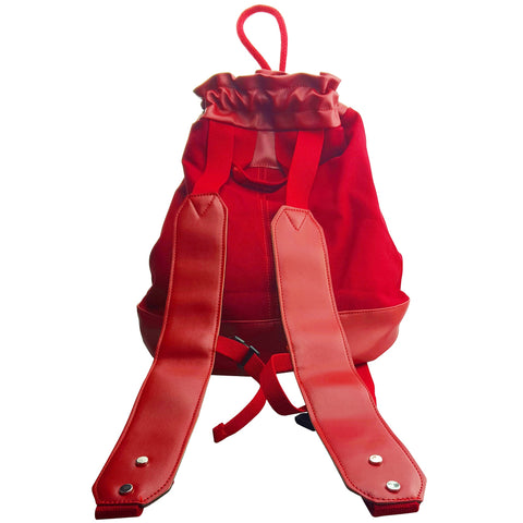 Red Vegan Leather and Canvas Knapsack